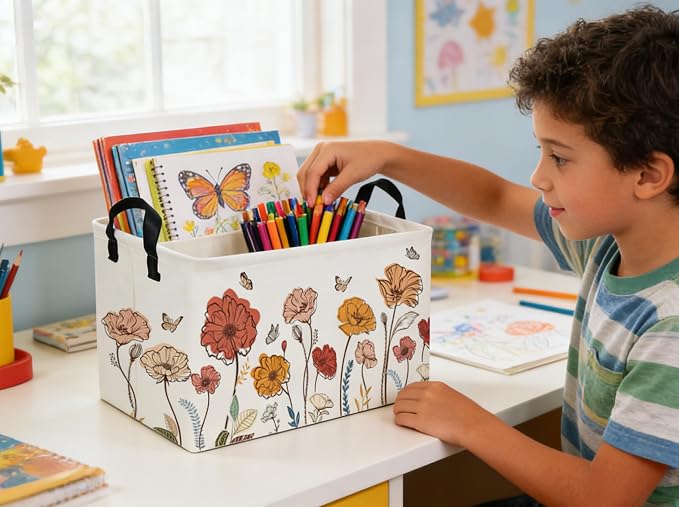 Rectangular Kids Baskets Flower Basket Cute Storage Bins Organizer Box Boys Room Decor for Home.(Flower cluster) - Image 4