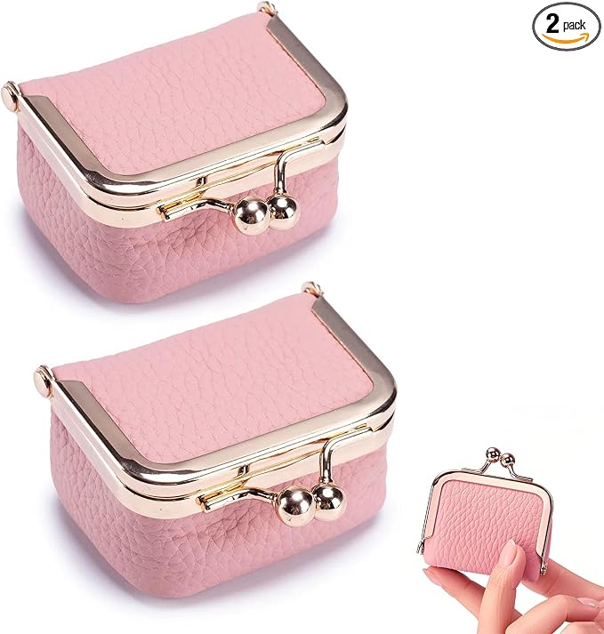DOMELIFE Genuine travel jewelry case - Vintage Kiss Lock Jewelry Box for Women, Portable Mini Coin Purse Gift with Antique Brass Clasp for Rings and Earrings Necklac (2, PINK) by Unknown