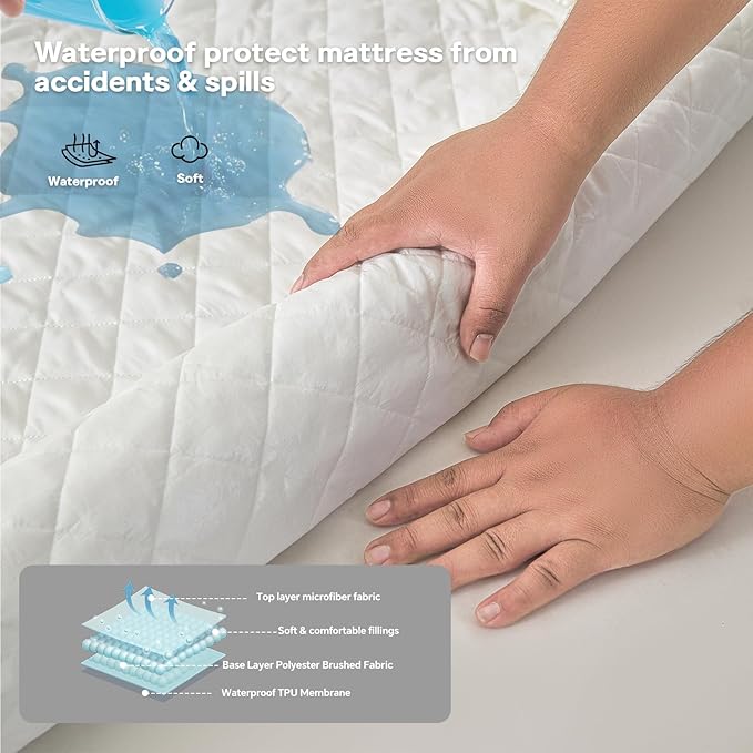 Twin Size Fitted Waterproof Mattress Protector - 17" Stretch Deep Pockets, Stain/Leak Proof, Washable, Dorm Essential for College Students (Guys/Girls)(1 Mattress Cover + 2 Pillowcases)(39"x75")