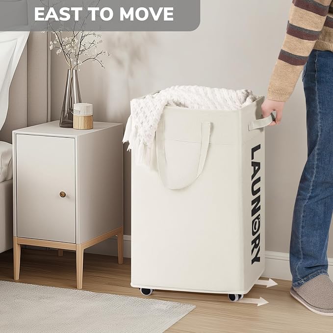 Goodpick Laundry Hamper with Wheels, 75L College Dorm Room Essentials, Clothes Hamper with Removable Wash Bag for Bedroom, Large Laundry Basket with Handle, White - Image 5