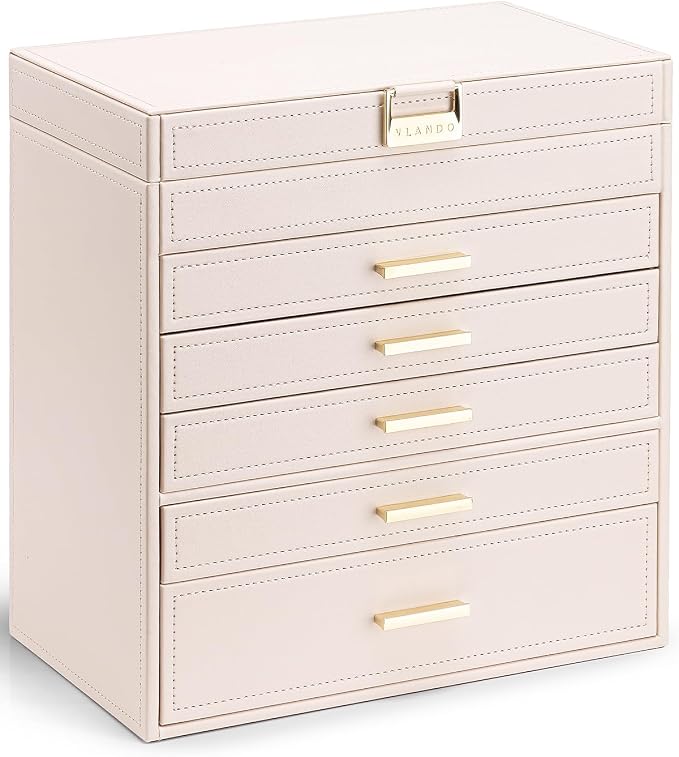 VLANDO 6 Layer Large Jewelry Box - Jewelry Holder Organizer, Jewelry Box Organizer for Drawer Necklace Ring Bracelet and Watch, Birthday Gift for Loved Ones - Pink by VLANDO