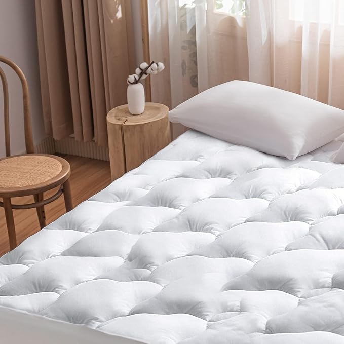 WhatsBedding Waterproof Mattress Pad King Cotton Top Down Alternative Filling Pillowtop Mattress Topper Cover-Fitted Quilted (Waterproof King Size Mattress Pad)