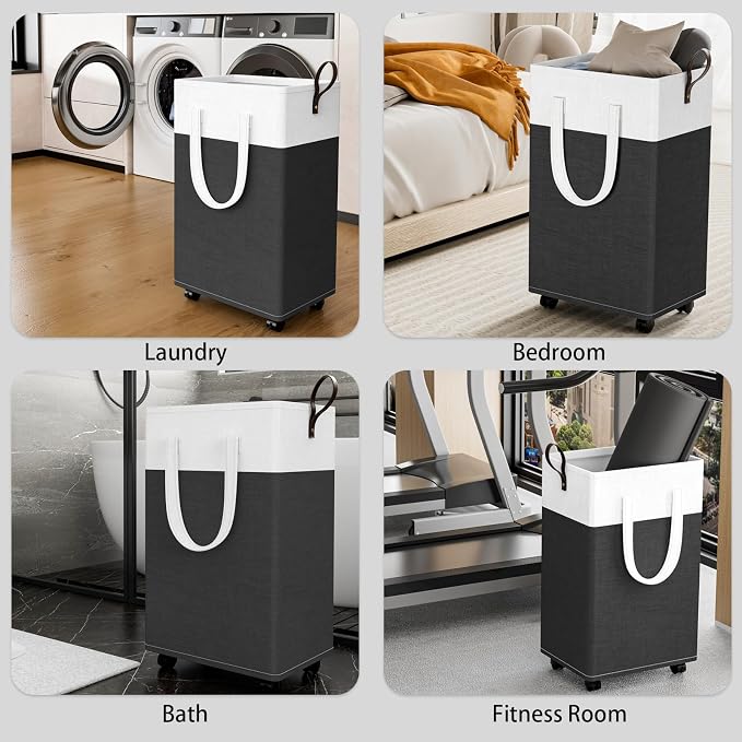 HomeHacks 75L Waterproof Rolling Laundry Hamper - Collapsible Clothes Basket with 4 Wheels for Bathroom, Laundry Room & Dorm, Easy-Clean PEVA Lining, Space-Saving Design(Gray) - Image 6