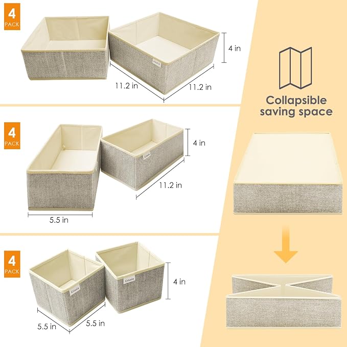 12 Pack Drawer Organizers for Clothing, Foldable Clothes Storage Box Closet Dresser Drawer Organizers Dividers, Bedroom Organization Fabric Bins for Baby Clothes Underwear Sock Bra Ties (Beige) - Image 2