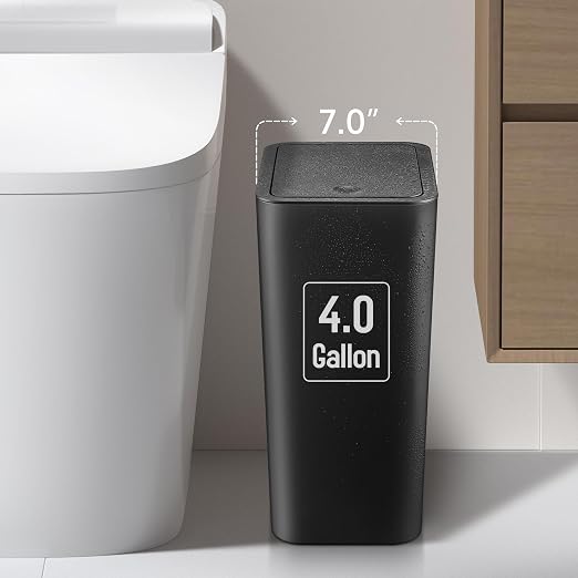 TIPGO Bathroom Trash Can with Lid, 4 Gallon / 15 Liter Small Garbage Can, Press Top Bin, Plastic Wastebasket with Pop-Up Lid for Bedroom, Living Room, Office (Black) - Image 3