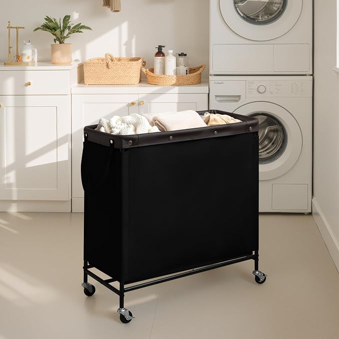 StorageWorks 3 Section Laundry Hamper, Rolling Laundry Cart with Wheels and Handles, Laundry Room Double Sorter for Organizer and Storage, 31.7 Gal(120L), Black - Image 6