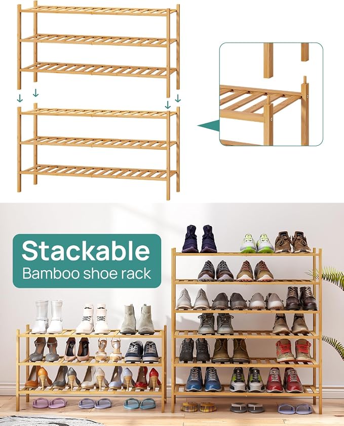 viewcare 3-Tier Long Shoe Rack, Bamboo Wood Shoe Rack for Closet, Entryway & Hallway, Stackable | Beautiful | Functional | Sturdy - Image 6