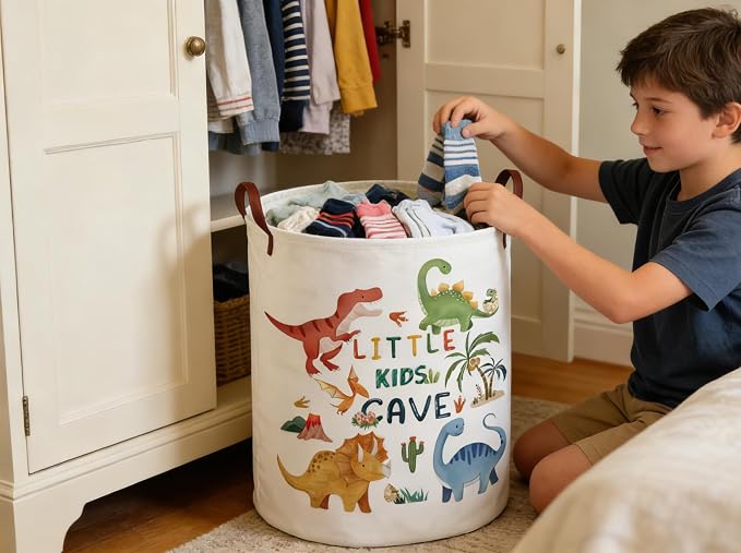 Kids Laundry Basket Animal Hamper for Nursery Dinosaur Hamper Cute Kids Storage Bin Organizer Room Decor for Home(Dinosaur) - Image 4