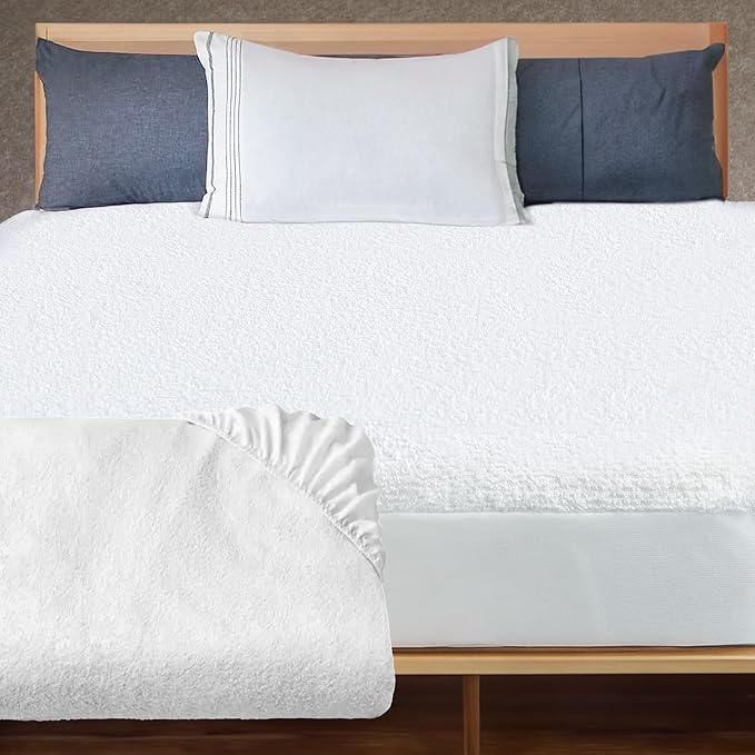 Continental Bedding Terry Cloth Mattress Pad Protector Plush Comfort and Waterproof Protection