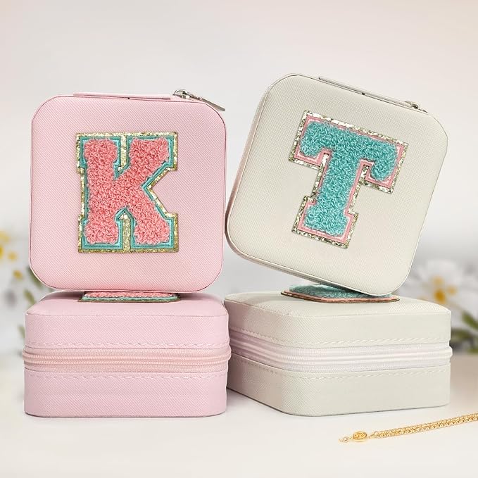 SANDJEST Personalized Jewelry Box, Pink Travel Jewelry Box with Initial K, Small Monogrammed Jewelry Case Organizer for Girls Women Teen Kids, Mini Travel Essentials Gifts for Birthday Christmas - Image 4