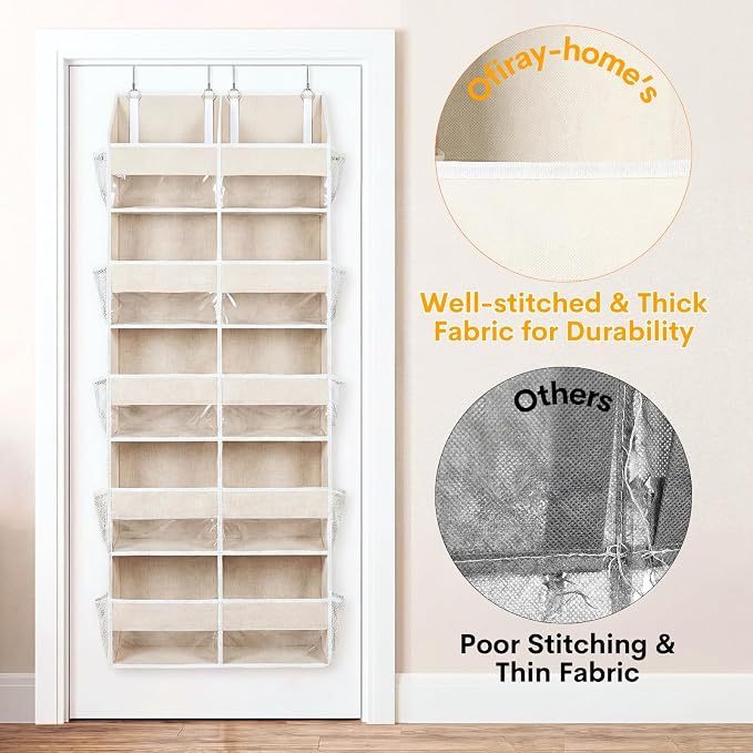 Ofiray-home Over the Door Organizer 5 Tiers,Extra Large Behind Door Storage of 10 Compartments,80 lbs Weight Capacity Over the Door Storage, Door Hanging Organizer for Closet, Diaper Organizer, Beige - Image 7