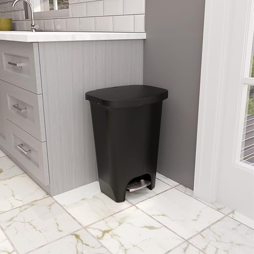 Glad Premium 13 Gallon Trash Can - Plastic Kitchen Waste Bin with Odor Protection of Lid, Stainless Steel Step On Foot Pedal and Garbage Bag Rings, Black - Image 3