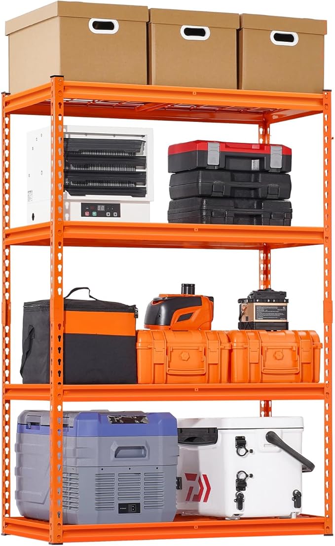 VEVOR Storage Shelves, 2400 lbs, 4 Tier Heavy Duty Garage Shelving, 20" D x 40" W x 60" H Adjustable Metal Shelves for Industrial Shelving Unit Utility Shelf, for Kitchen, Warehouse, Basement, Orange by VEVOR