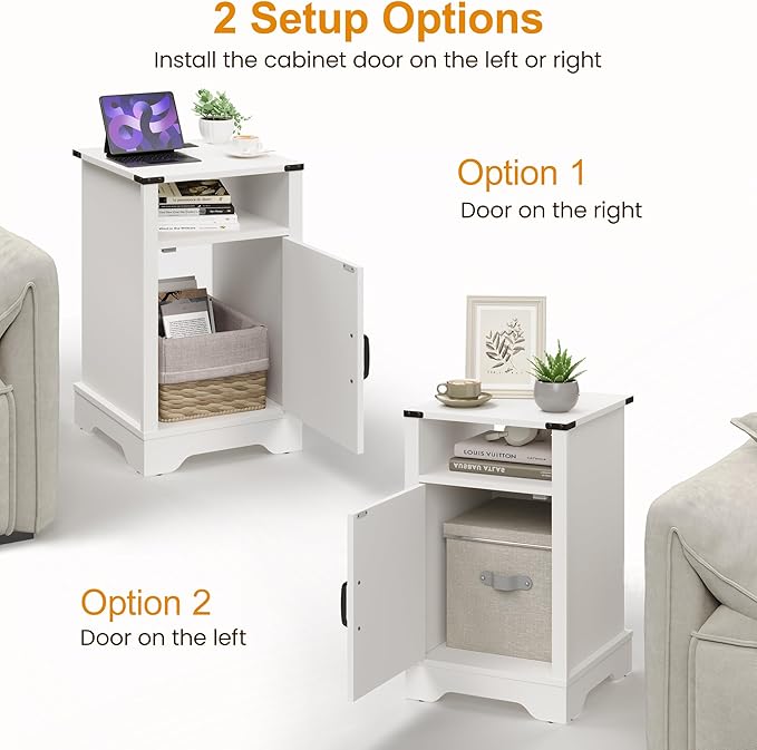 RoyalCraft 25" Tall Nightstand with Charging Station, Farmhouse Night Stand, White End Table with Storage, Large Wooden Rustic Bedside Table for Bedroom, White