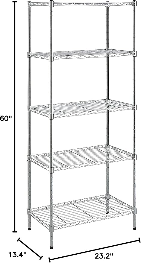 Amazon Basics 5-Shelf Adjustable Storage Shelving Unit for Garage, Steel Wire Rack, 200 Pound Loading Capacity per Shelf, 23.2" x 13.4" x 60", Chrome Finish - Image 11