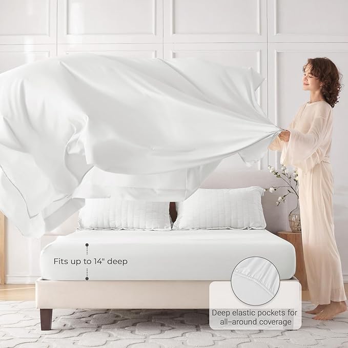 MUXHOMO 7 Pieces Full Comforter Set, Seersucker Bed in a Bag Full Size, All Season Luxury Bedding Set with Comforter, Flat Sheet, Fitted Sheet, Pillowcases & Shams, White