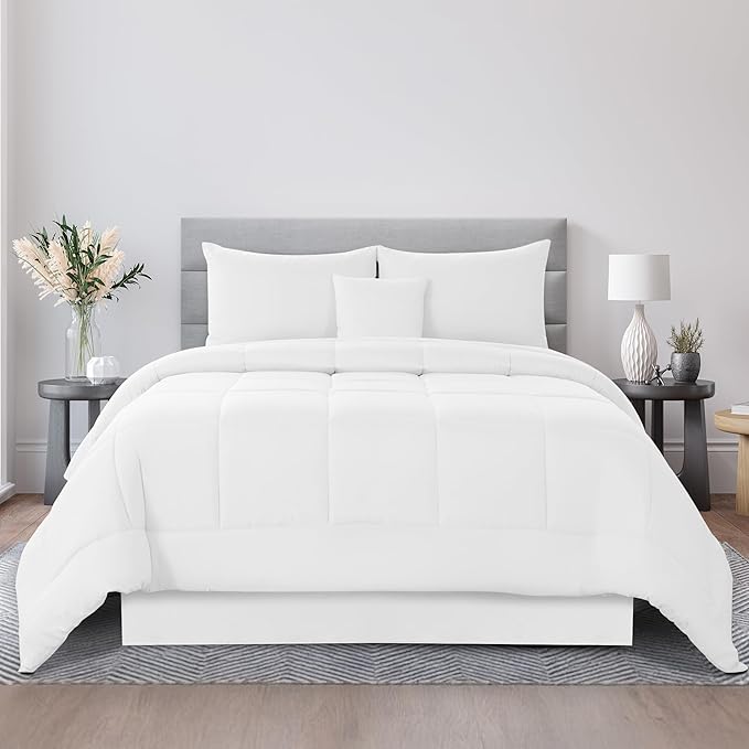 LUX Décor 5 Piece Microfiber Queen Comforter Set, All-in-One Bed in a Bag, Plush Bedding Set Hotel Quality - Oeko-Tex Certified (Queen, Navy)