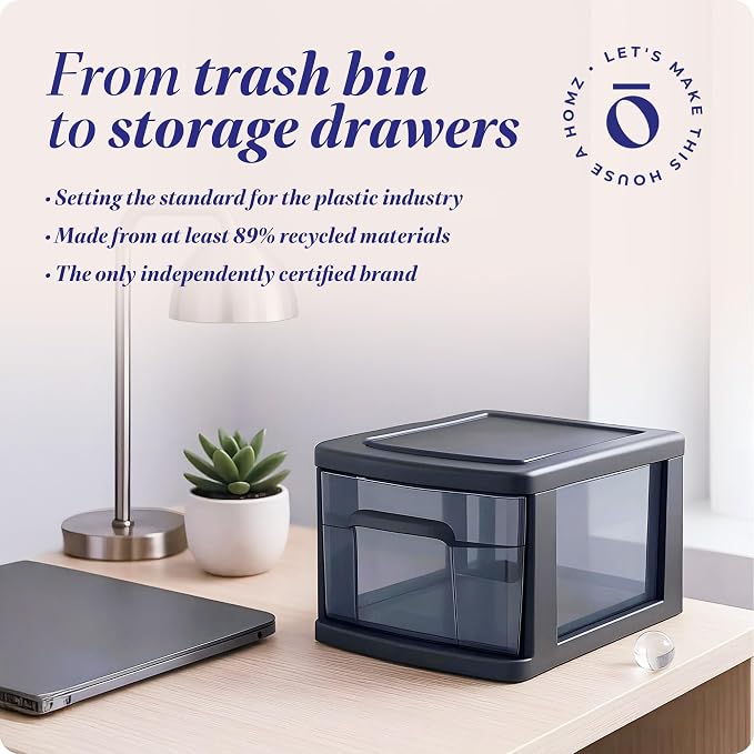 HOMZ 2-Pack 1-Drawer Storage Cart, Plastic Container w/Smoke Tint, 14.25" Wide Medium, Black Frame - Organizing Drawer Containers for Home, Bathroom, Bedroom, Office, and Classroom - Image 8