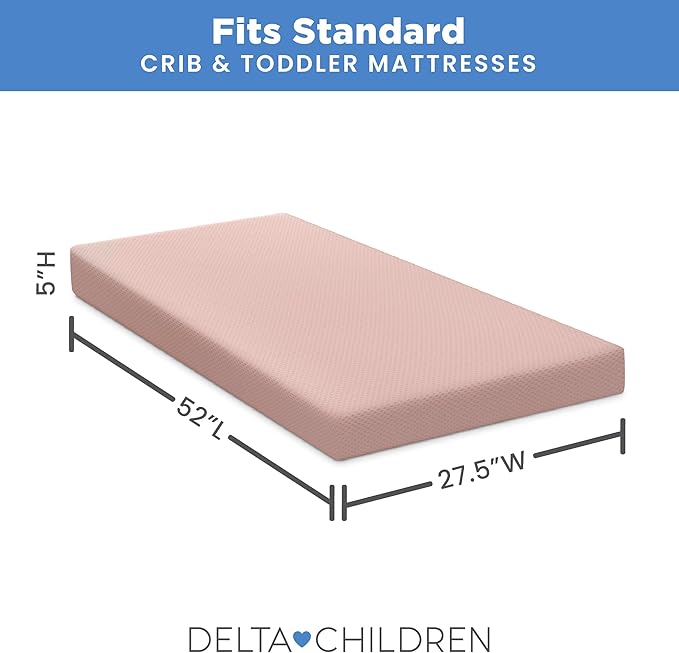 Delta Children Breathable Crib Mattress Pad Cover - 100% Breathable Mattress Pad Cover for Cribs - Elastic Edges for Secure, Universal Fit - Machine Washable - 1 Pack, Pink