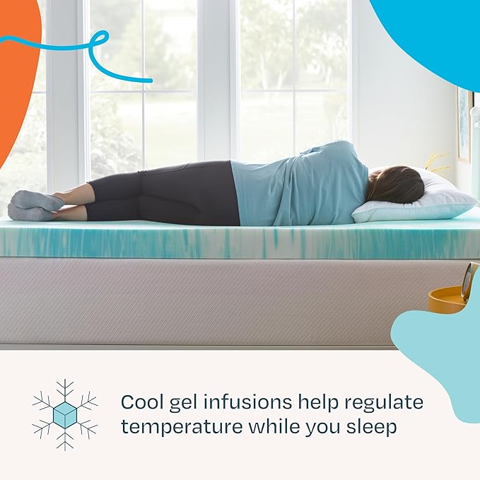 Linenspa 4 Inch Swirl Gel Memory Foam Mattress Topper, Twin Size – Cooling Gel Infused, Ventilation Holes – Pressure Relieving Bed Topper – CertiPUR Certified