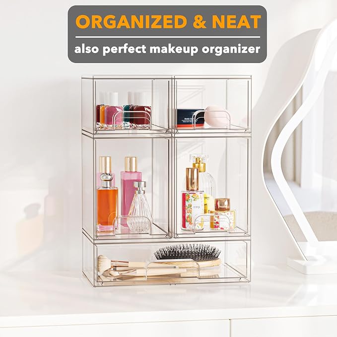 SpaceAid Bottle Storage Organizer Baby - Acrylic Bottles Station Organizer Container, Stackable Clear Drawers for Countertop, Vanity, Bathroom, Cabinet, Pantry Organization, 5 Pack, 2S2M1L, 15.4" H - Image 4