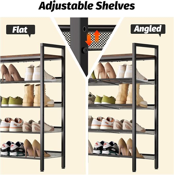 WIN4ALL Shoe Rack for Front Door Entrance, 5 Tier Shoe Rack for Entryway, 16-20 Pairs of Shoes, Metal Shoe Rack Organizer, Free Standing Shoe Rack for Closet (Black+Rustic Brown) - Image 6