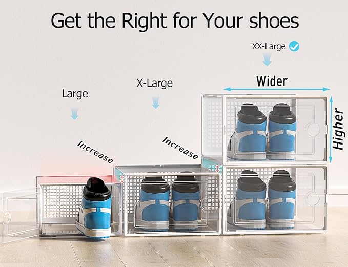 Kuject XX-Large Shoe Storage Boxes Organizers Clear Plastic Stackable 12 Pack, Shoe Rack & Holder Substitute, Sneaker Containers, Shoe Storage Organizer Bins for Closet, Under Bed,White(No Fold Line) - Image 3
