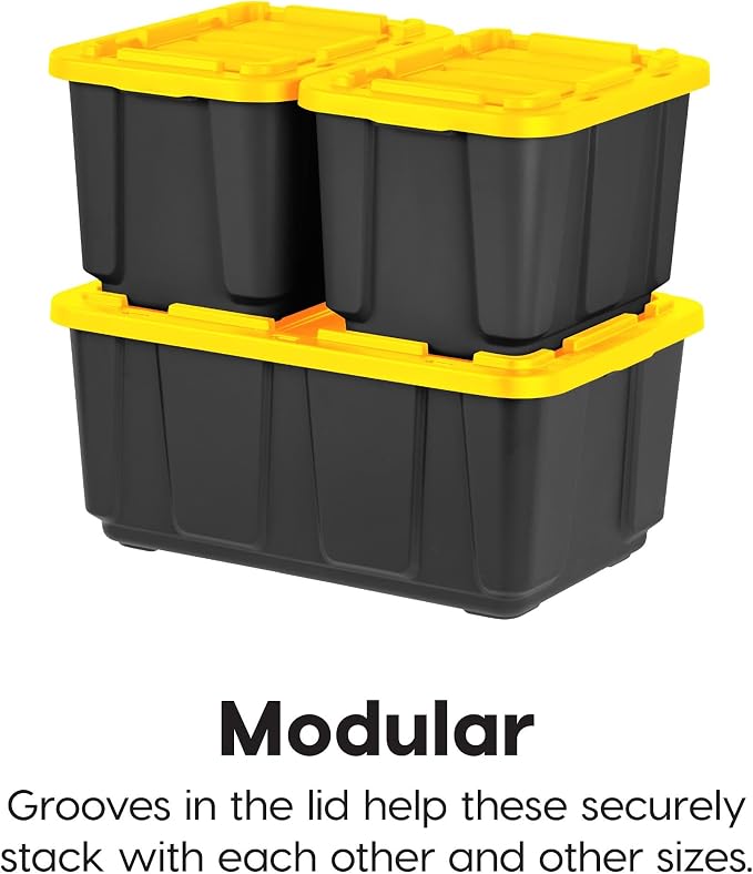 IRIS USA 8-Pack 27 Gallon Storage Bins with Lids |Made in USA| Heavy Duty Plastic Tote Containers for Truckbed Tool Box Organization, Large - Black/Yellow - Image 5