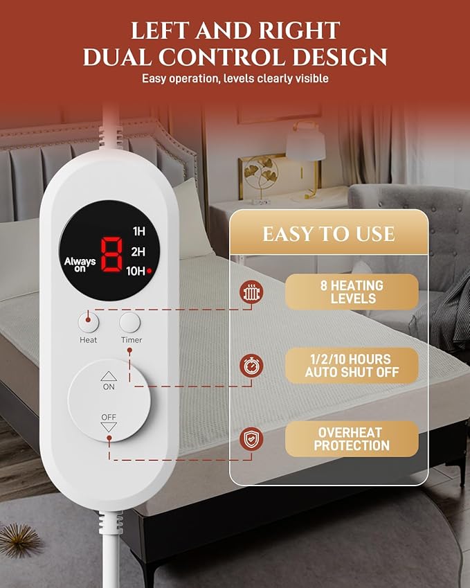 Heated Mattress Pad King Size – Electric Bed Pad with Dual Zone Control, Heated Mattress Cover, Thick Underblanket Sheet, Bed Warmer (10 Ivory, 78" x 80")