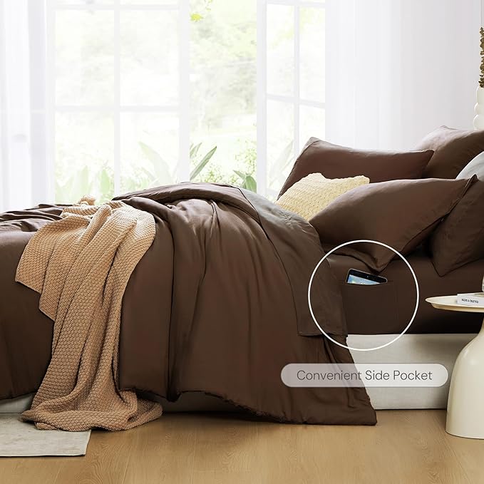 WRENSONGE King Size Comforter Set- 7 Pieces Soft Chocolate Brown Bed in a Bag King with Fitted Sheet, Flat Sheet, 2 Pillow Shams, and 2 Pillowcases-Warm King Bedding Set for All Season