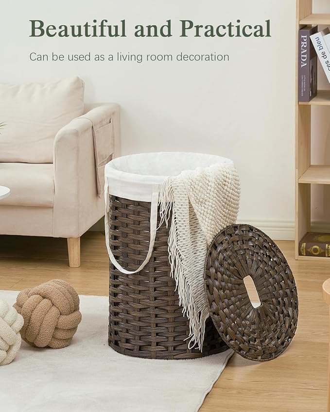 SETVSON Laundry Hamper with Lid, 19.0 Gal (72 L) Round Wicker Laundry Basket, Handwoven Rattan Basket with Lid, Removable Bag, 2 Mesh Bags, Handles for Living Room, Bathroom, Brown - Image 7