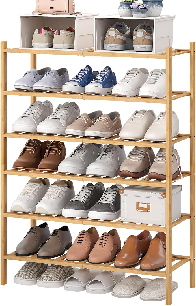 viewcare 6-Tier Bamboo Shoe Rack for Entryway, Stackable | Foldable | Natural, Shoe Organizer for Hallway Closet, Free Standing Shoe Racks for Indoor Outdoor by VIEWCARE