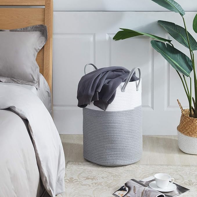 Cotton Rope Laundry Hamper by YOUDENOVA, 58L - Woven Collapsible Laundry Basket - Clothes Storage Basket for Blankets, Laundry Room Organizing, Bedroom Storage, Clothes Hamper – Grey - Image 2