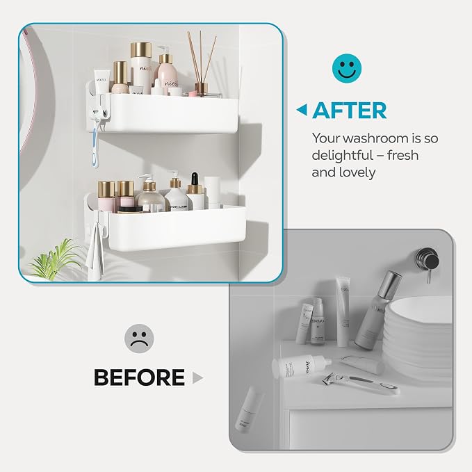 Nieifi Adhesive Wall Shelf, Shower Shelves, Shower Organizer for Bathroom Organization (White, 2 pieces) - Image 7