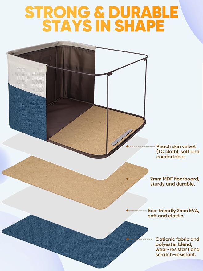 BALEINE 1 Pack Fabric Closet Storage Bins for Shelves, Linen Closet Organizers and Storage, Decorative Baskets for Organizing, Shelf, Clothes, Home, Office (Navy Blue, 15''x11''x9.5'') - Image 3