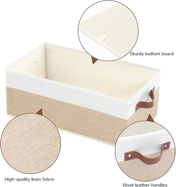 Closet Organizer Bins 3 Pack, Large Storage Bins for Shelves, Foldable Closet Storage Boxes Baskets with Leather Handles for Organizing Clothes, Sheets, Jeans, Toys, Books（Begie） - Image 4