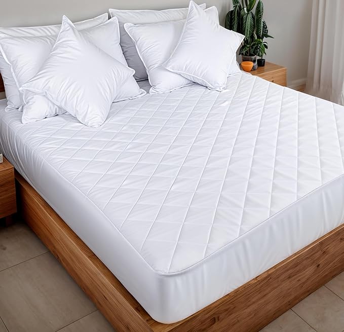 ZOYER Queen Mattress Cover, Quilted Waterproof Mattress Protector Queen Size, Hexagonal Design Mattress Pad Stretches Up to 16 Inches Deep Pocket, Breathable, Extra Soft Mattress Topper (White)