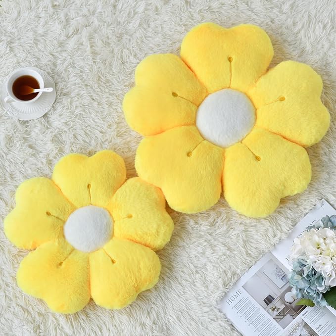 Flower Pillow, Flower Shaped Pillow Decorative Throw Pillows for Bed Couch, Cute Daisy Pillow Dorm Decor Floor Seating Cushion (Yellow, 19.6 Inches)
