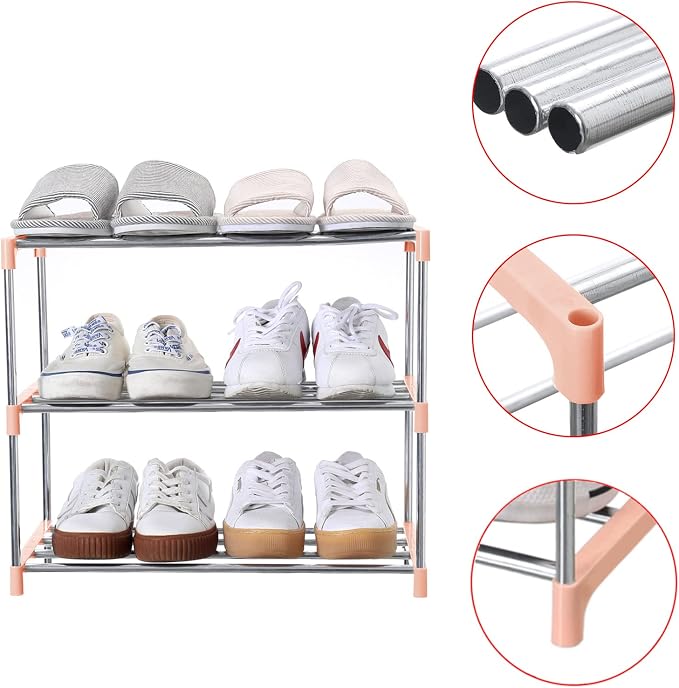 Jucaifu Stackable Small Shoe Rack, Entryway, Hallway and Closet Space Saving Storage and Organization (3-Tier, Pink) - Image 5