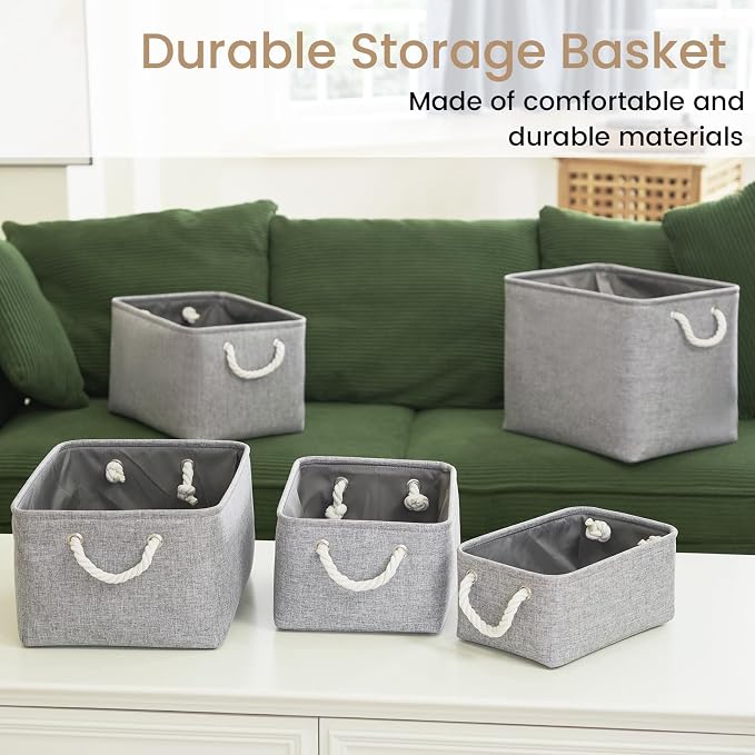 Storage Baskets for Shelves 11.8x7.9x5.2 Inch, Foldable Fabric Storage Bins with Handles, Small Storage Baskets for Organizing Closet, Office, Home Organization (1-Pack, Gray) - Image 7