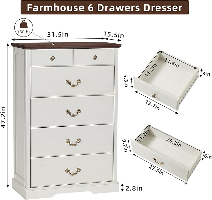 Farmhouse Dressers & Night Stand Set of 3,54" Wide 7 Drawer Dresser & 45" Tall Chest of Drawers, 18" Wide 2 Drawers End Table with Charging Station,Furniture Dresser Sets for Home,White
