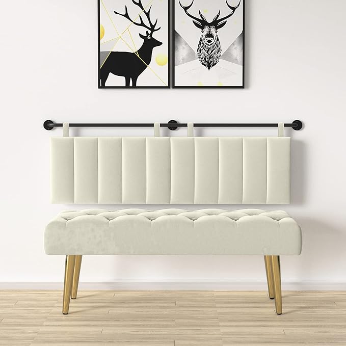 BSHOMGI King Headboards Only Wall Mounted Headboard for BedroomComfortable Velvet Vertical Channel Headboards for Adjustable Size Bed (Velvet Beige, King)