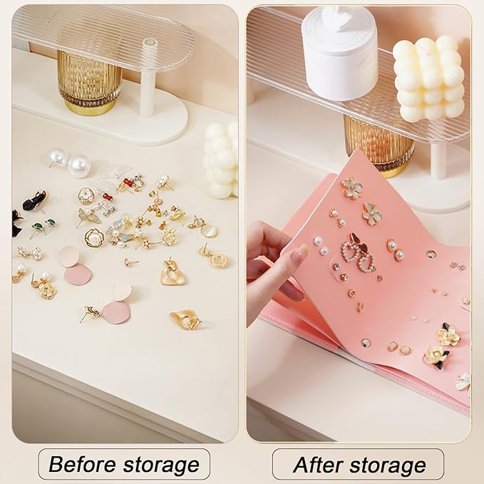 LAKE OF FIRE Earring Holder Organizer with Foldable Book Design Jewelry Book Organizer, Portable Pu Leather Travel Earring Case(Pink) - Image 4