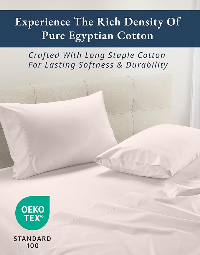 LANE LINEN 100% Egyptian Cotton King Size Bed Sheets, Machine Washable Naturally Temperature regulating Sustaibable No Pill Fade Resistant King Size Sheets Set Cotton - Petal Pink