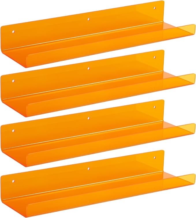 upsimples Acrylic Shelves for Wall Decor, 15" Display Shelf Perfume Organizer for Bathroom, Bedroom, Living Room, Floating Bookshelves for Kids, Clear Orange, 4 Pack - Image 8