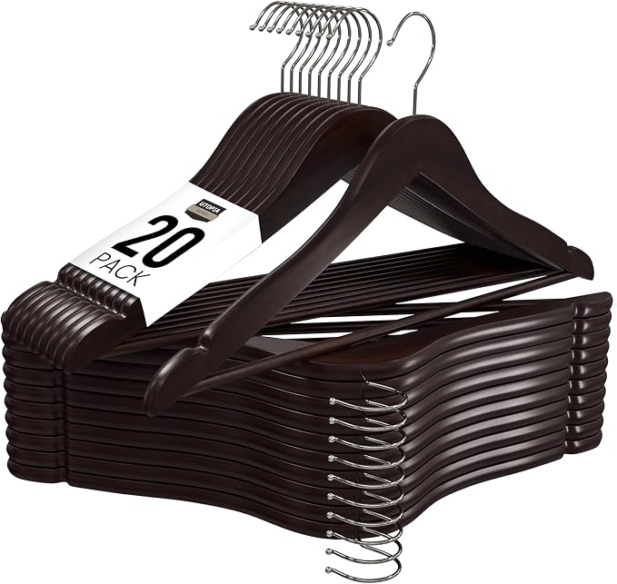 Utopia Home Premium Wooden Hangers 20 Pack - Durable & Slim Coat Hanger - Suit Hanger with 360-Degree Rotatable Hook - Wood Hangers with Shoulder Grooves (Brown Color) by UTOPIAHOME