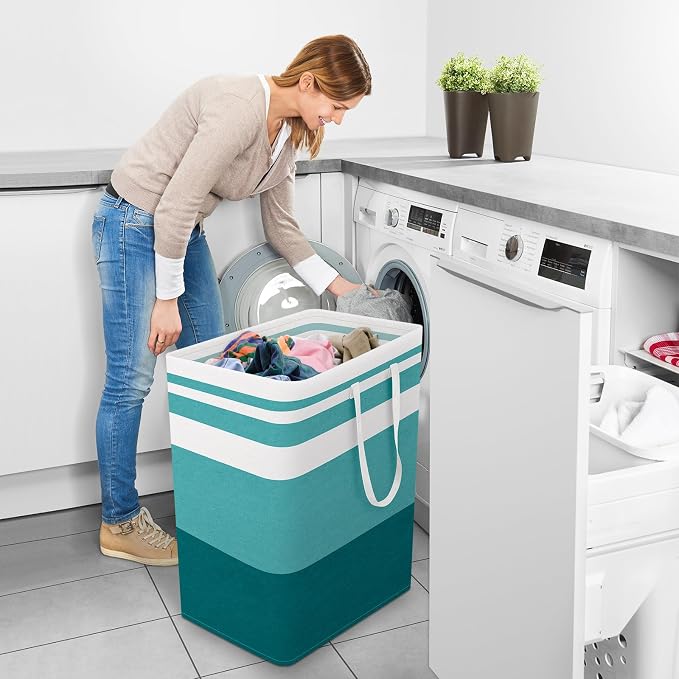 StorageRight Large Collapsible Laundry Basket Hamper with Easy Carry Handles，Freestanding Clothes Hampers for Laundry, Bedroom, Dorm, Towels, Toys, 100L, Green - Image 6