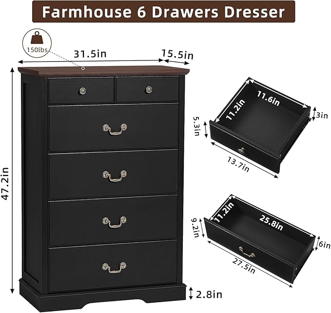 Farmhouse Dressers & Night Stand Set of 4,54" Wide 7 Drawer Dresser & 45" Tall Chest of Drawers, 18" Wide 2 Drawers End Table with Charging Station Set of 2,Furniture Dresser Sets for Home
