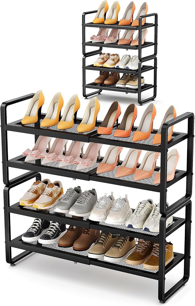 SNTD Shoe Rack - Expandable Shoe Organizer for Closet, Adjustable Metal Shoe Shelf Storage, Stackable Long Shoe Stand Holder for Garage, Entryway, Door Entrance (Black, 4-Tier) - Image 9