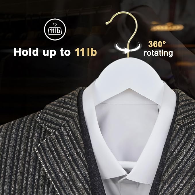 TOPIA HANGER Wooden Hangers 30 Pack, White Wood Coat Hanger with 360° Swivel Gold Hook, Non Slip Pants Bar and Shoulder Notches for Camisole, Jacket, Pants, Smooth Finish Clothes Hangers -CT34WG30 - Image 6